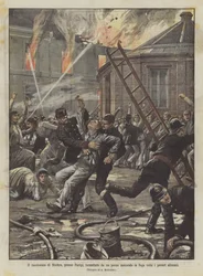 The Bicetre Asylum Near Paris, Set on Fire by a Madman, Causing All the Poor Insane to Flee